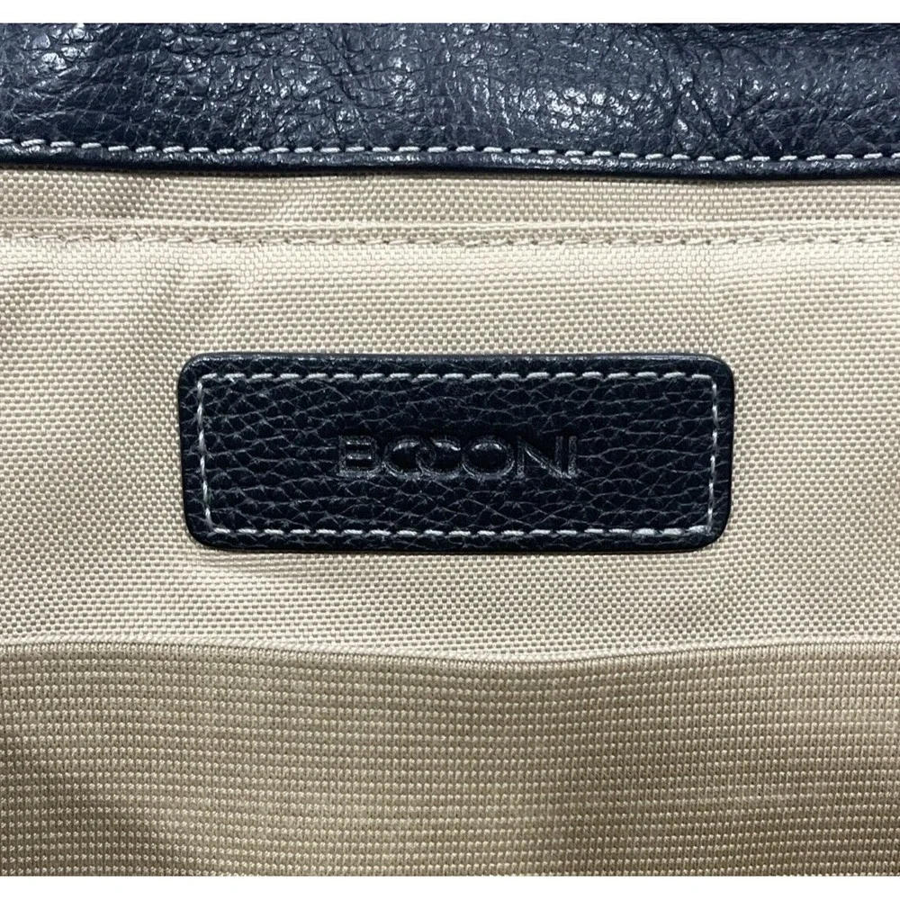 BOCONI Black Tumbled Leather Briefcase Padded‎ Attaché Case RFID Protection